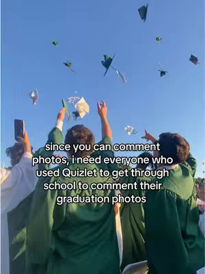 A group of people in graduation gowns throwing their caps in the air against a clear blue sky. Text is overlaid at the bottom.