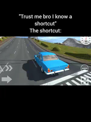 A screenshot from the game Car Parking Multiplayer, showing a blue car emerging from a road with arrows, with a text overlay above.