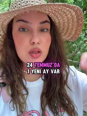 A woman with light skin is the primary subject, looking directly at the camera. She's wearing a straw sun hat, a white t-shirt, and a pearl necklace. Curly brown hair frames her face. The background is a blurred green foliage suggesting an outdoor setting. Overlayed on the image is a text box with bright colors and a simple font.