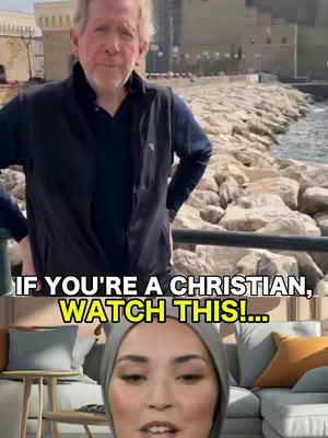 The cover image is split. The top portion shows an older white man standing outdoors with a blurred background of a city and water. He's wearing a dark vest over a blue shirt. The bottom portion shows a close-up of a woman in a hijab, looking at the camera from a room. The top layer includes text in a yellow box.