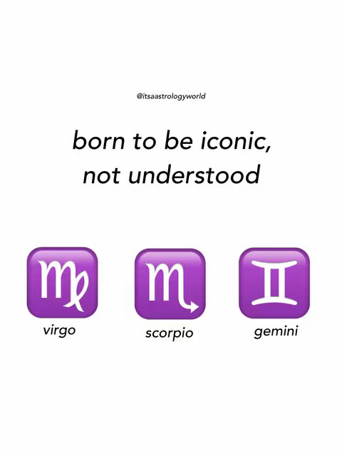 White background with text overlay and three zodiac sign emojis in purple squares.