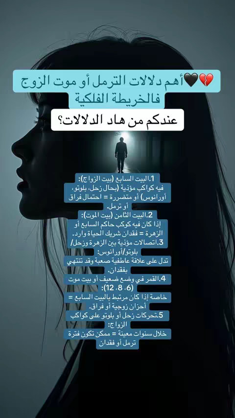 A teal-toned image featuring a woman's profile silhouette with overlaying text boxes. The boxes contain Arabic text and are set against a gradient background.