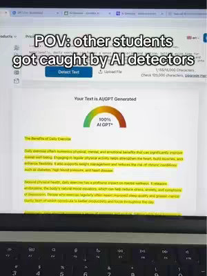 A screenshot of a computer screen displaying text that has been flagged by an AI detector. The top part of the screen shows the website interface with text indicating detection percentage. The foreground includes a black keyboard.