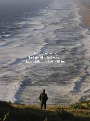 A serene cover image shows a person silhouetted against a vast ocean and sky. The individual stands on a cliff, gazing towards the water, which reflects the light. The composition is calm and contemplative, with text overlayed.