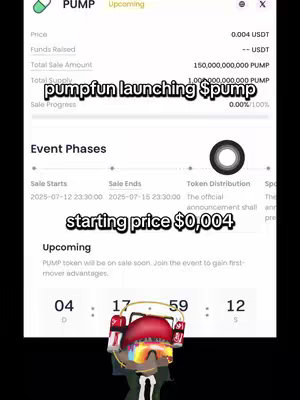 The cover image is a screenshot of a pump fun token sale page, framed vertically. The background displays information about the token, including the price, funds raised, total supply, and sale progress. Overlaid on top is a text box in a bold font with the hook text, while a cartoon character is present in the foreground.