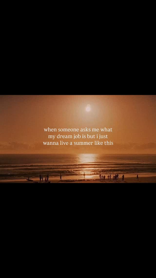 A photo showing a sunset over the ocean. A group of people are at the beach, and the sky is orange. Text is overlaid in the photo.