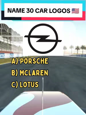 The cover image is a vertical composition. At the top is a horizontal black and white bar with the text. Below this, the image shows a black and white car logo in the center, with three possible answers below. The background appears to be a race track.