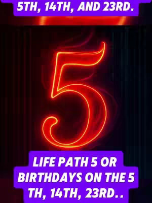 A vertically oriented image with a dark background, featuring a vibrant red, glowing number '5' at the center. The number appears to be outlined with neon light, and it's surrounded by streaks of red and orange giving it a fiery effect. Above it is a horizontal rectangular box in purple containing text. Below the '5' is another horizontal purple bar with text. The overall composition is designed to attract attention.
