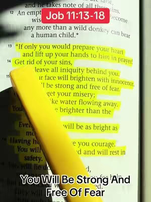 The image shows an open book with text highlighted in yellow, highlighting a Bible verse with added text at the bottom.