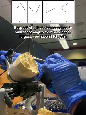 A cover image shows a person wearing blue gloves working with dental molds. Above is a diagram of four angles, decreasing in size from left to right. Text is overlaid on the image.