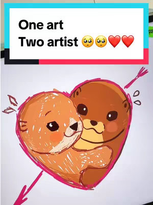 The cover image features a drawing of two cartoon otters inside a heart shape. The otter on the left is a light brown color, embracing the otter on the right, which is a slightly darker brown. Both otters have large, dark eyes. The heart is outlined in a thick pink line, with an arrow piercing the heart. Above the heart are the words  'One art Two artist'  in a white rectangular box