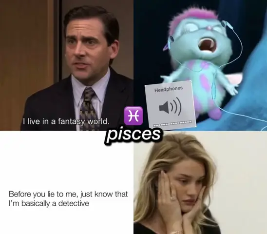 A meme compilation featuring four panels. The top left shows actor Steve Carell from 'The Office' with a quote, the top right has an animated character with headphones. The bottom left contains a text overlay, and the bottom right features a woman holding her face in her hands.