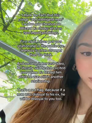 The cover image shows a person's face, with the right side of the face visible, brown hair and the green background of the park, and overlaid text containing relationship-related information.