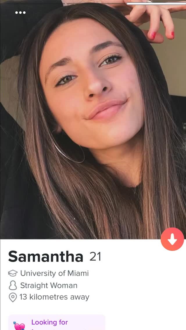 The cover image is of a woman's smiling face, set against a dark background. The woman has light brown hair and is looking toward the camera with a natural expression. Text overlays on the image, including a profile name and some profile description are set in the bottom of the image.