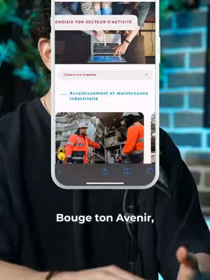 The cover image shows a person holding a phone with a video playing. The video on the phone shows a section of a website focused on career exploration, showcasing images and information about different skilled trades such as industrial maintenance, and a person working with a laptop. The background is blurred and features some blue and green hues and is decorated with plants.