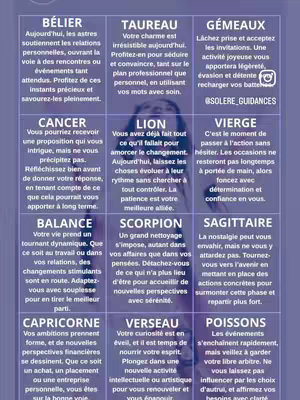 The cover image displays a grid layout with horoscopes. Each section is dedicated to a Zodiac sign. There are various snippets of text in white font against colorful backgrounds. The words 'SOLEIRE_GUIDANCES' are visible on the right-hand side, along with a small Instagram logo. The overall composition is designed to be eye-catching with a variety of colors and text.