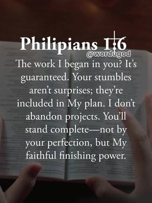 An open book is in focus, with text from Philippians highlighted. The book is held by hands. The background is a muted, warm tone.