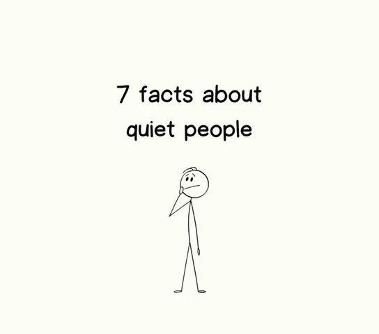 The image shows a stick figure contemplating. Above it says "7 facts about quiet people". The background is plain beige.