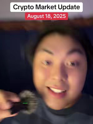 A selfie-style video cover shot featuring a young man holding a microphone, the background is dark. Overlay text indicates it is a "Crypto Market Update" for August 18, 2025.