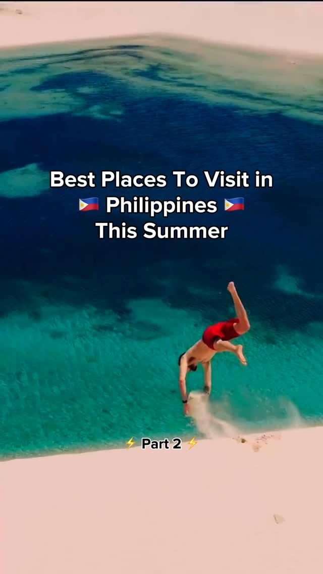 A person doing a flip into clear blue water and white sand beach. Text overlays the image, with the bottom mentioning "Part 2".