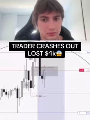 A young man looking dejectedly at the camera, with a black banner across the bottom containing text. Below the banner is a displayed graph, showing financial data in the form of bars and lines.