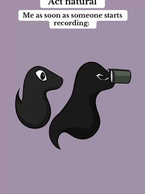An illustration on a purple background; two black, amorphous figures are featured. The figure on the left has a curved shape, with a single eye and a small point. The figure on the right has a head and a circular shape, and is looking through a small cylinder.