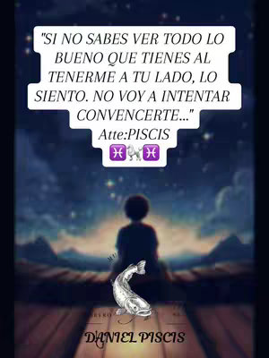 An image depicts a person with their back turned, facing a serene night landscape with mountains and a starry sky. Above the figure is a text overlay in a white box, containing a quote. In the foreground, a stylized fish is rendered. The overall composition has a dreamy, contemplative atmosphere.
