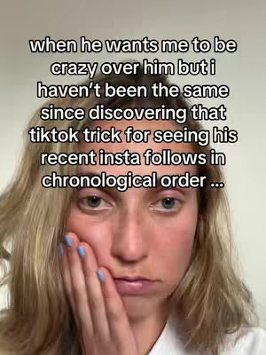 A selfie-style video cover image showing a woman with light blonde hair, a white top, and a slightly concerned expression. Text is overlaid at the top in a black font on a white background, describing the video content.