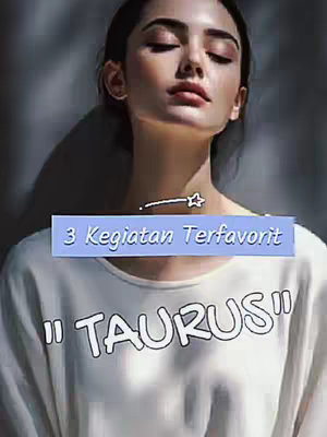 The image features a woman with her eyes closed, wearing a white t-shirt with the word "TAURUS" printed on it. A text overlay says "3 Kegiatan Terfavorit". The overall composition is clean, with soft lighting.