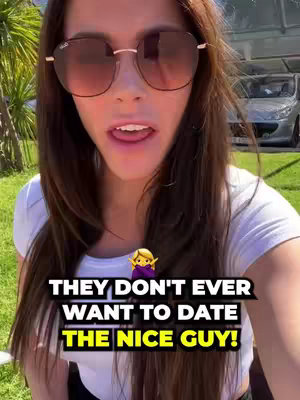 The cover image shows a woman wearing sunglasses, positioned in front of a blurred outdoor background with greenery and a building. Text overlayed on the image reads a statement about dating preferences.