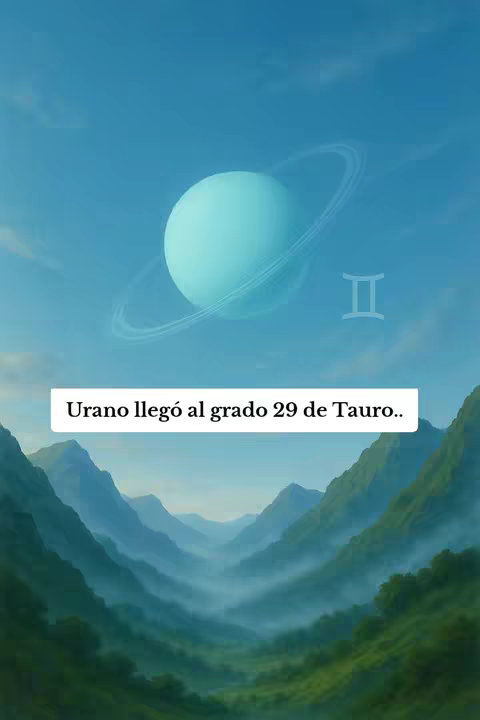 The cover image features a serene landscape with a light blue sky and a planet with rings, likely representing Uranus. Below, there are green mountains, and a white banner overlay displays the text related to Uranus' astrological position, and the Gemini symbol is beside Uranus in the sky.