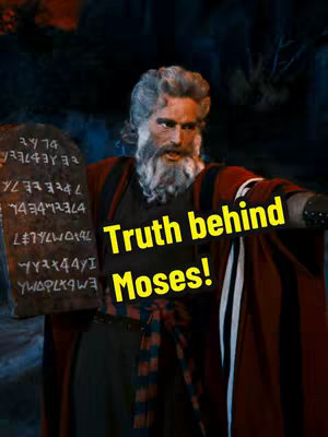 The image features a man with a long white beard, red and black robes, holding stone tablets inscribed with text. A yellow banner with the text 'Truth behind Moses!' is overlaid on the image.