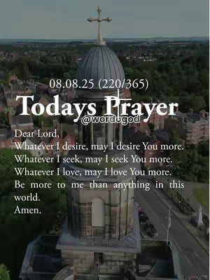 A photograph showcasing a church dome with a cross on top, framed with a townscape backdrop. The image is overlaid with text in the center, presenting a prayer.
