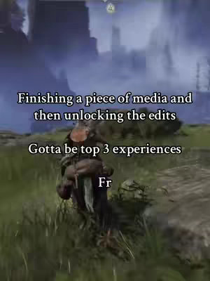 A video game scene with a character walking through a grassy area, text overlays the top.