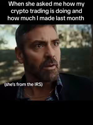 The image features a man with a concerned expression, likely from a movie scene. The text overlays on the image adds context, implying the man is worried about how his crypto trading is doing. The background is a bit blurry, suggesting an outdoor setting with green trees.