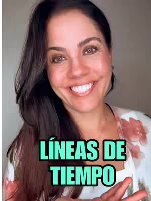 The cover image features a woman smiling brightly with long dark hair. The words 'LÍNEAS DE TIEMPO' are overlaid on the image in large, teal, block letters.