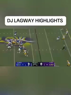 A cover image from a college football game. The image is an overhead shot of the field during a play. The game score is displayed on-screen with the Florida Gators (3 points) playing against the LSU Tigers (0 points). The hook "DJ LAGWAY HIGHLIGHTS" is placed in the white rectangular banner.