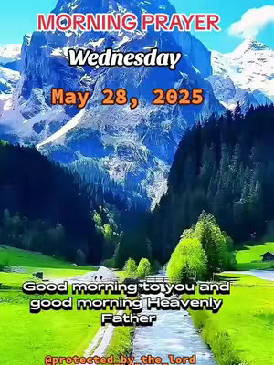 A serene landscape featuring a majestic mountain range in the background with snow-capped peaks, lush green valleys, and a winding river. Text overlays at the top and bottom provide context.