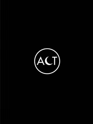 Simple, minimalist design with a black background. A white circle is centered, containing the letters "ACT" and a crescent moon. The overall aesthetic is clean and modern.