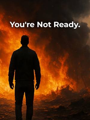 A silhouette of a person standing with their back towards the viewer, facing a wall of flames. Above them, the text "You're Not Ready" is displayed. The color palette is dominated by reds, oranges, and dark blacks.