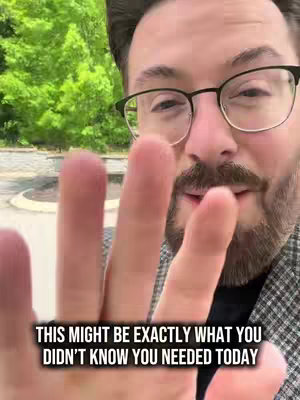 The cover image features a man with glasses and a beard, looking toward the camera. He is holding his fingers up, with text overlaid that says, "THIS MIGHT BE EXACTLY WHAT YOU DIDN'T KNOW YOU NEEDED TODAY."