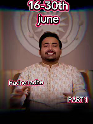 A man sits in front of a cream-colored backdrop with a circular design. He wears a patterned shirt. Text overlays state the date and event, as well as 'Radhe radhe' and 'PART 1.'
