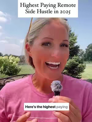 A woman with blonde hair and a pink shirt is centered in the frame, with a microphone pointing at her, set against a blurred outdoor background with greenery and open sky. Text overlays indicate the video's topic.