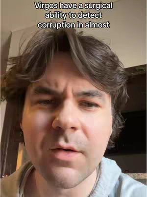 A close-up shot of a man's face looking directly at the camera with a slightly concerned expression. The background is blurred, but suggests a domestic setting. The man has brown hair. Text overlayed at the top.