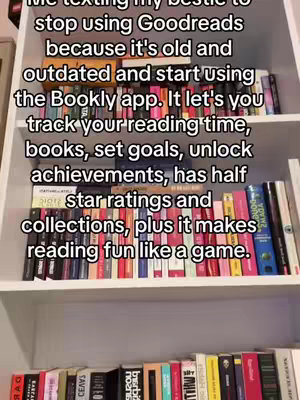 A photo featuring a bookcase filled with books. Text is overlaid on the image, suggesting the video content relates to reading or book tracking.
