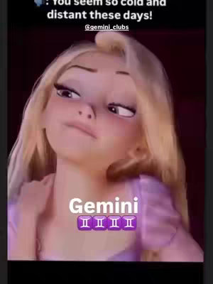 The cover image features a cartoon rendering of the character from the movie Tangled, Rapunzel, with a slightly annoyed or contemplative expression. Text is overlaid in white and purple, with a stylized 'Gemini' caption below. The background is a dark, blurred mix of colors.