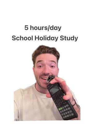 The cover image features a man holding a calculator, positioned against a white background. Above him, the text overlay reads "5 hours/day School Holiday Study" in a simple, readable font.