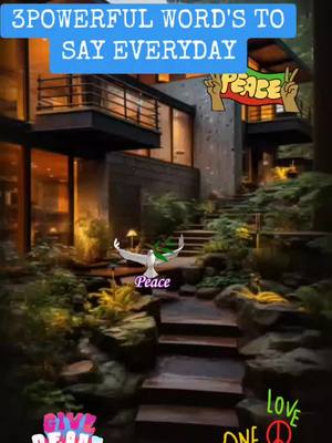 The image displays a luxurious modern home with a focus on steps leading upwards framed by lush greenery. Overlayed text and graphics promote the message of the video.