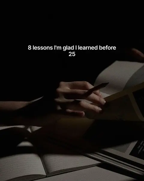 The image shows a close-up of a person's hands holding a book and writing with a pencil in a dimly lit setting with text overlayed.