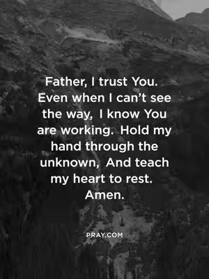 A grayscale image depicts a textured mountain landscape. Superimposed over it is a body of text in a clean, sans-serif font. The text consists of a prayer framed in an elegant, simple layout.